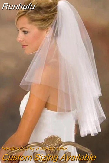 Runhufu NICEB White Ivory Tulle Short Elbow Length Veils 2 Layers Wedding Accessories Short Wedding Veil In Stock Hot Selling